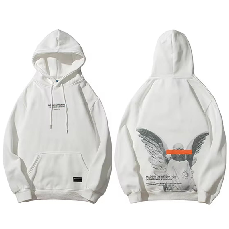 Mens 2025 Hip Hop Streetwear Harajuku Pullover Angel God Printed Hoodie Pocket Cotton Fleece Pullover Grey Hooded Sweatshirt
