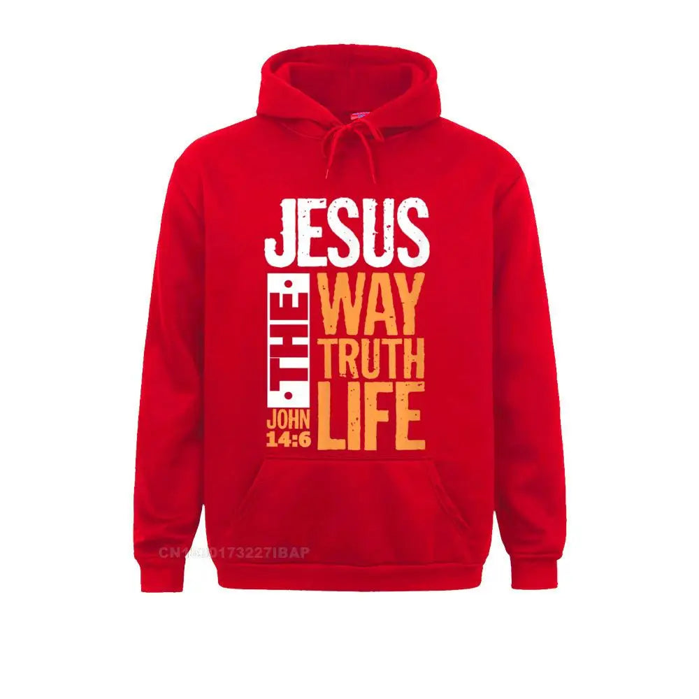 Jesus the Way Truth Life John Christian Bible Verse Hooded Pullover Hoodies for Male Sweatshirts Comfortable Wholesale Clothes