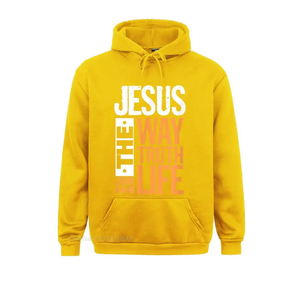 Jesus the Way Truth Life John Christian Bible Verse Hooded Pullover Hoodies for Male Sweatshirts Comfortable Wholesale Clothes