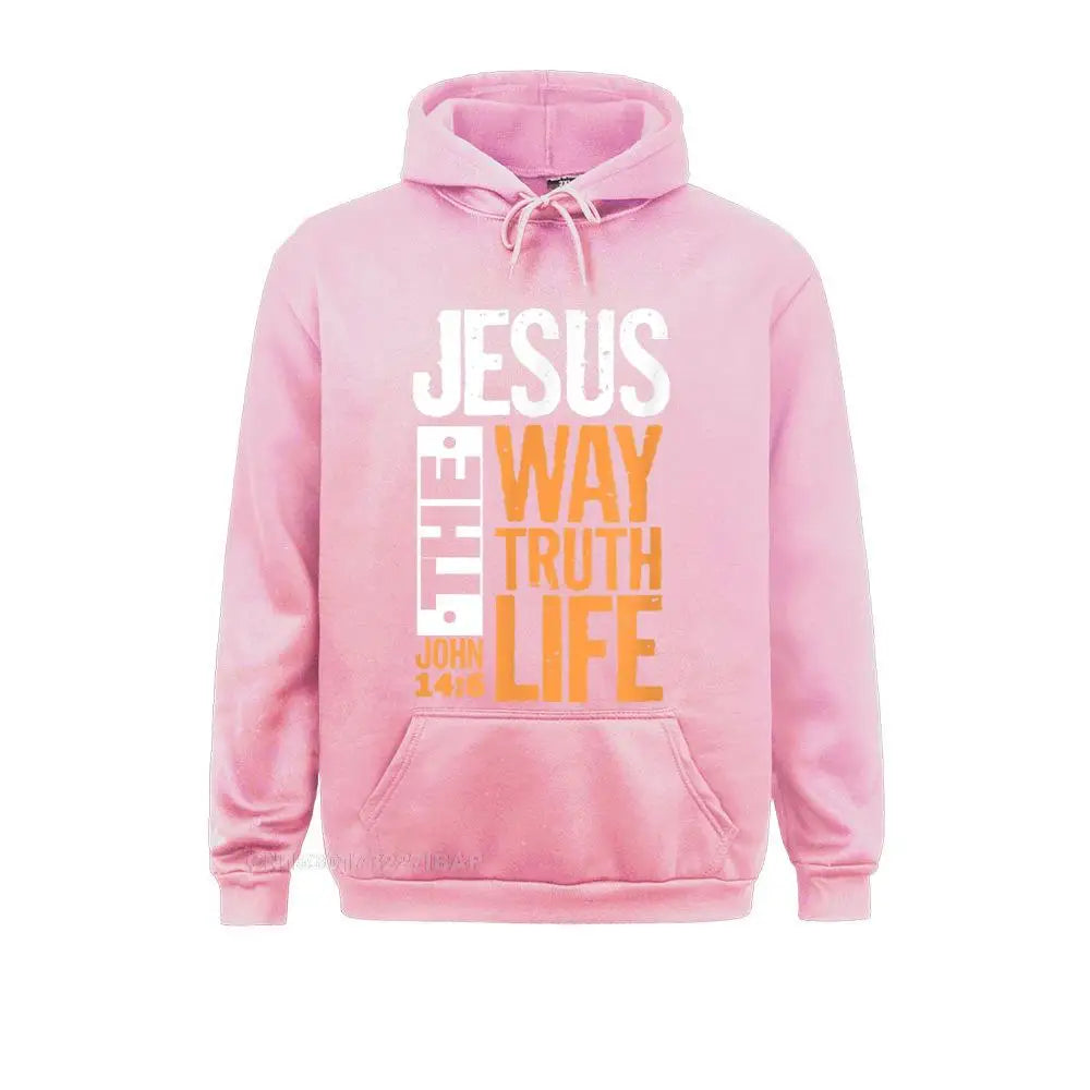 Jesus the Way Truth Life John Christian Bible Verse Hooded Pullover Hoodies for Male Sweatshirts Comfortable Wholesale Clothes