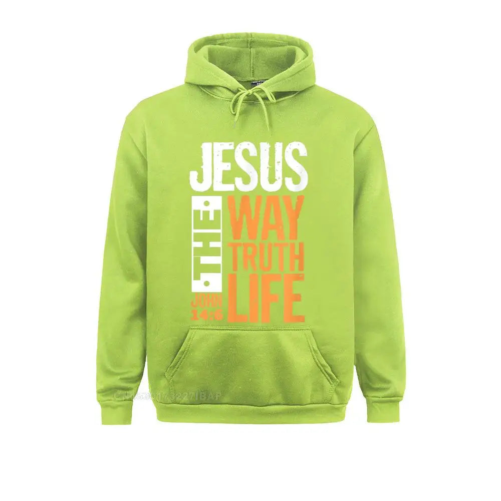 Jesus the Way Truth Life John Christian Bible Verse Hooded Pullover Hoodies for Male Sweatshirts Comfortable Wholesale Clothes