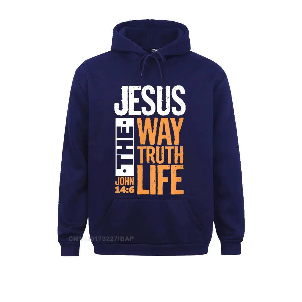 Jesus the Way Truth Life John Christian Bible Verse Hooded Pullover Hoodies for Male Sweatshirts Comfortable Wholesale Clothes