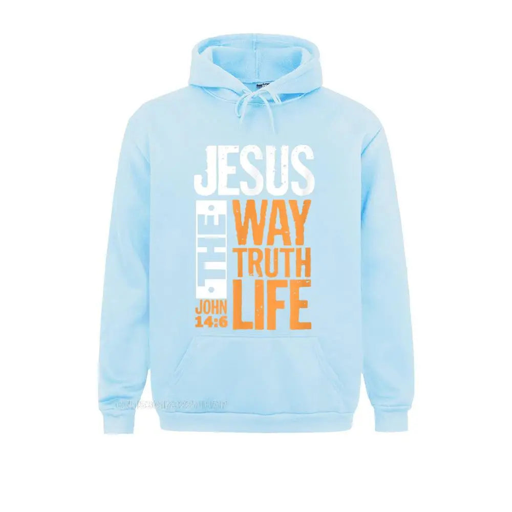 Jesus the Way Truth Life John Christian Bible Verse Hooded Pullover Hoodies for Male Sweatshirts Comfortable Wholesale Clothes
