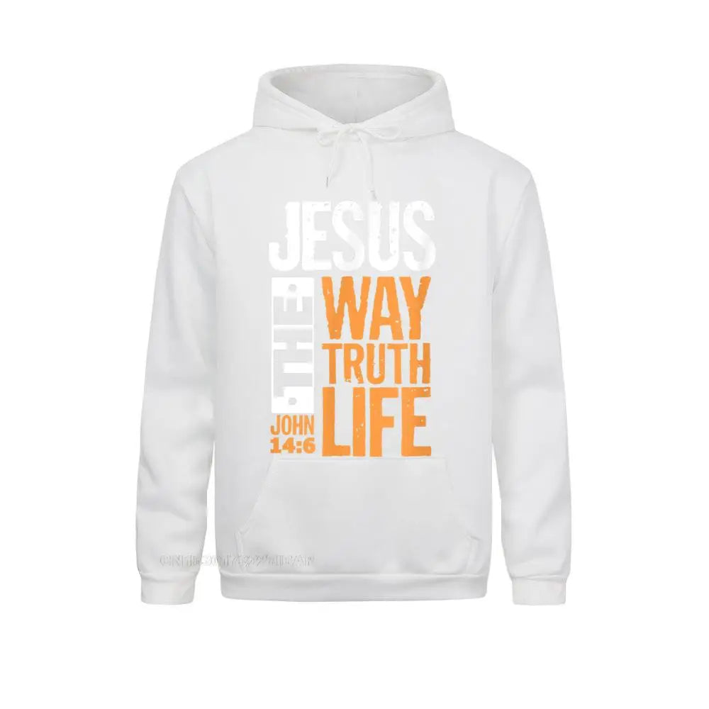 Jesus the Way Truth Life John Christian Bible Verse Hooded Pullover Hoodies for Male Sweatshirts Comfortable Wholesale Clothes