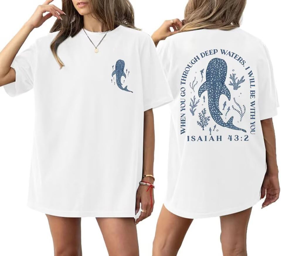 Christian Oversized Shirt for Women Faith Bible Verse Graphic Tee Top Vacation Summer Casual Boho Wildflowers T Shirt
