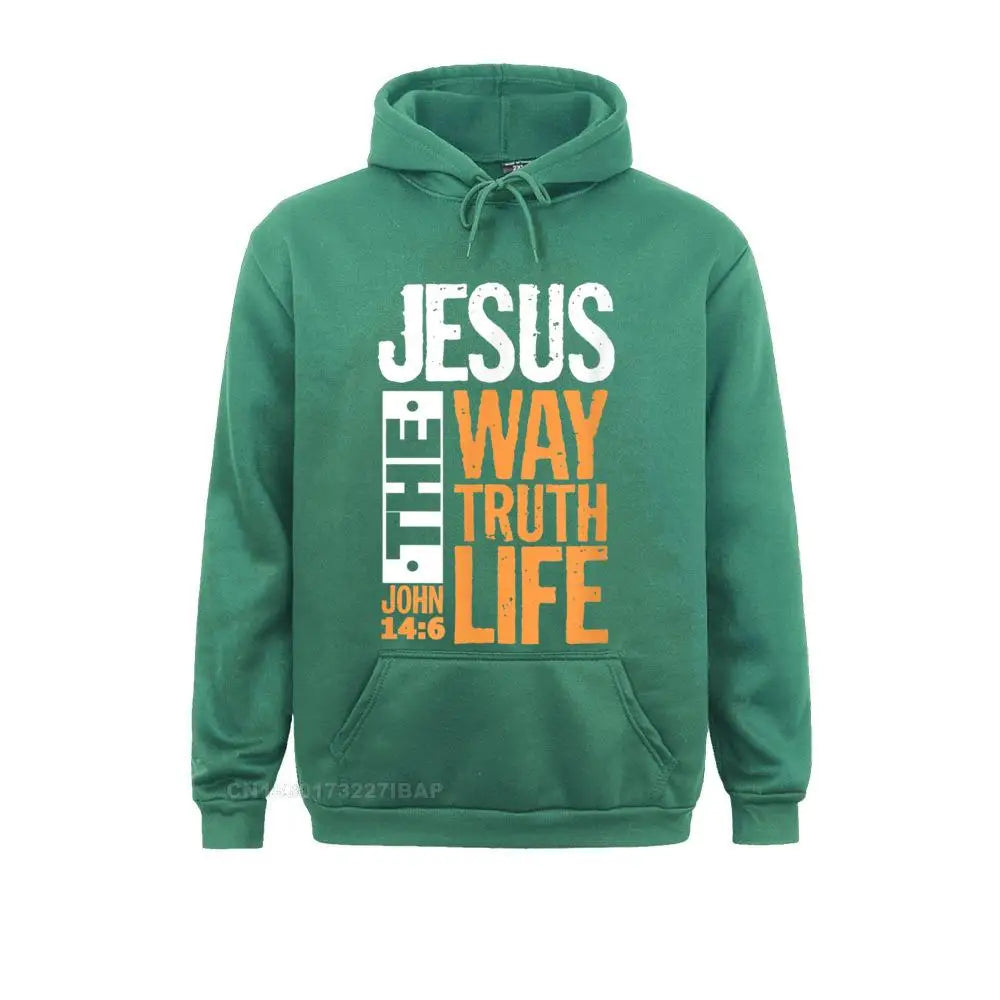 Jesus the Way Truth Life John Christian Bible Verse Hooded Pullover Hoodies for Male Sweatshirts Comfortable Wholesale Clothes