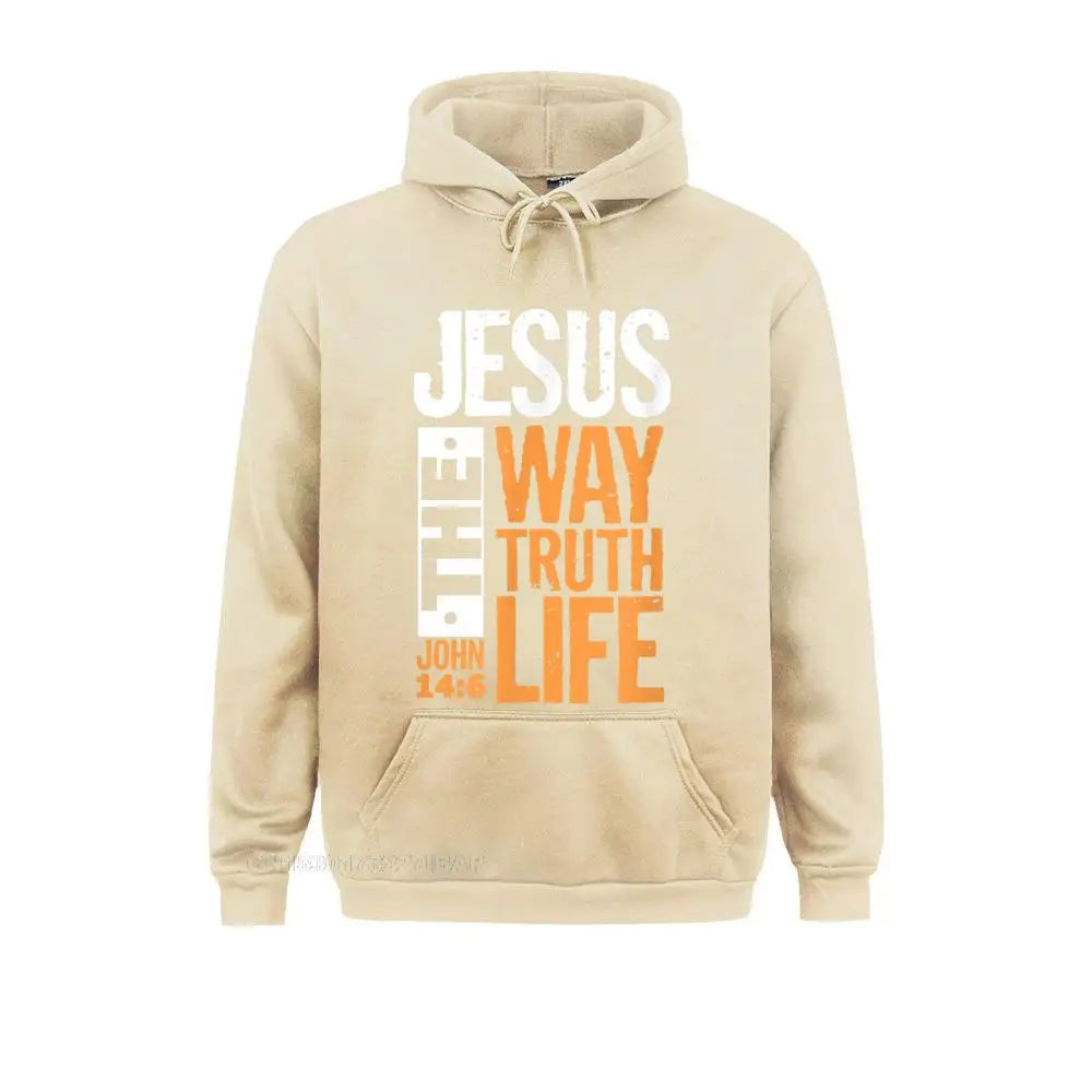 Jesus the Way Truth Life John Christian Bible Verse Hooded Pullover Hoodies for Male Sweatshirts Comfortable Wholesale Clothes