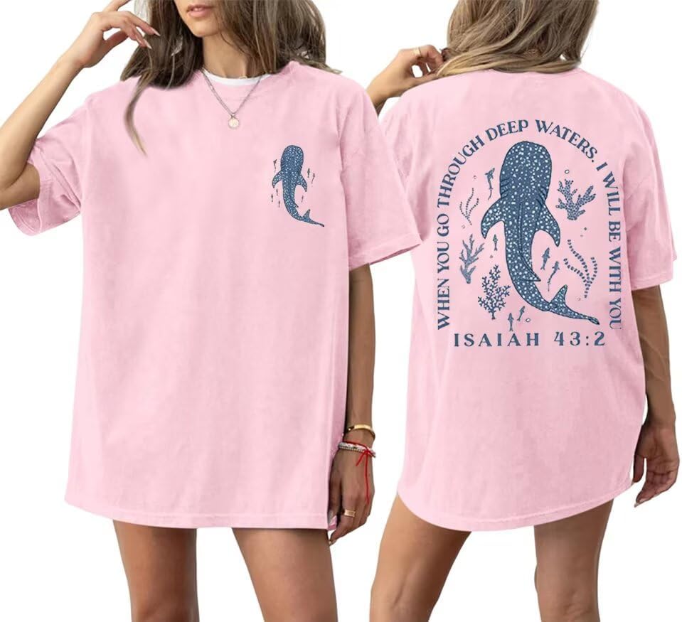 Christian Oversized Shirt for Women Faith Bible Verse Graphic Tee Top Vacation Summer Casual Boho Wildflowers T Shirt