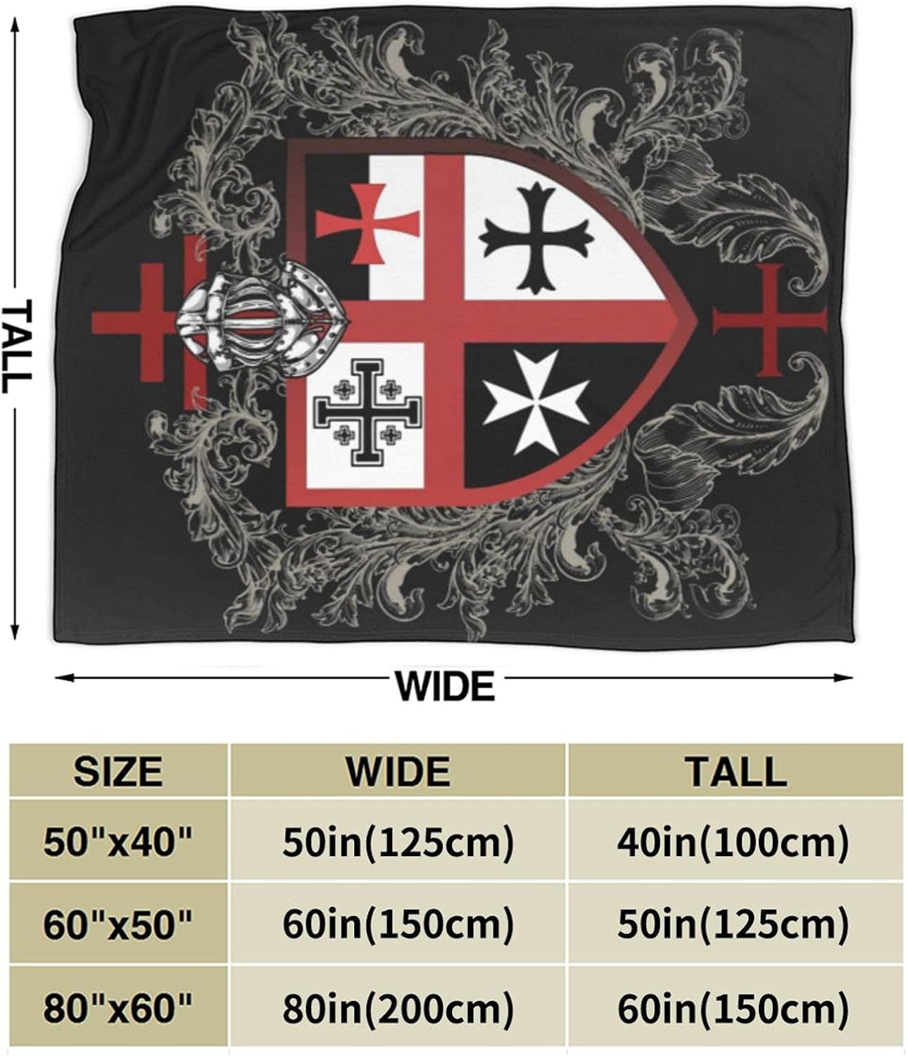 Knights Templar Cross Super Soft Warm Fleece Blanket, Comfortable Flannel Blanket, Four Season Blanket Suitable for Bedroom Bed and Sofa