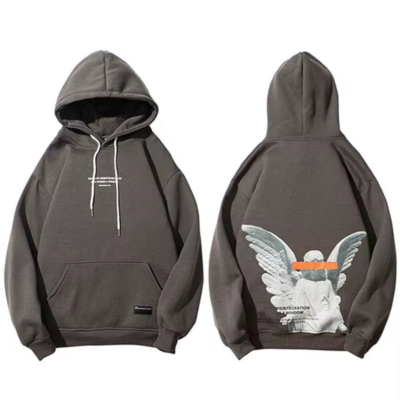 Mens 2025 Hip Hop Streetwear Harajuku Pullover Angel God Printed Hoodie Pocket Cotton Fleece Pullover Grey Hooded Sweatshirt