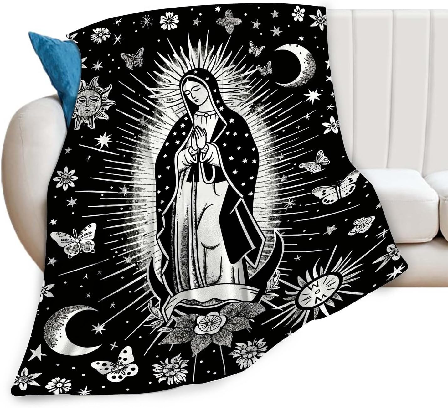 Virgin Mary Blanket Christian Faith Spiritual Prayer Scripture Throw Religious Catholic Gifts for Men Women Boys Girls Kids Adults Super Soft Cozy Plush Fluffy Fuzzy Fleece Blanket Decor 40''X50''