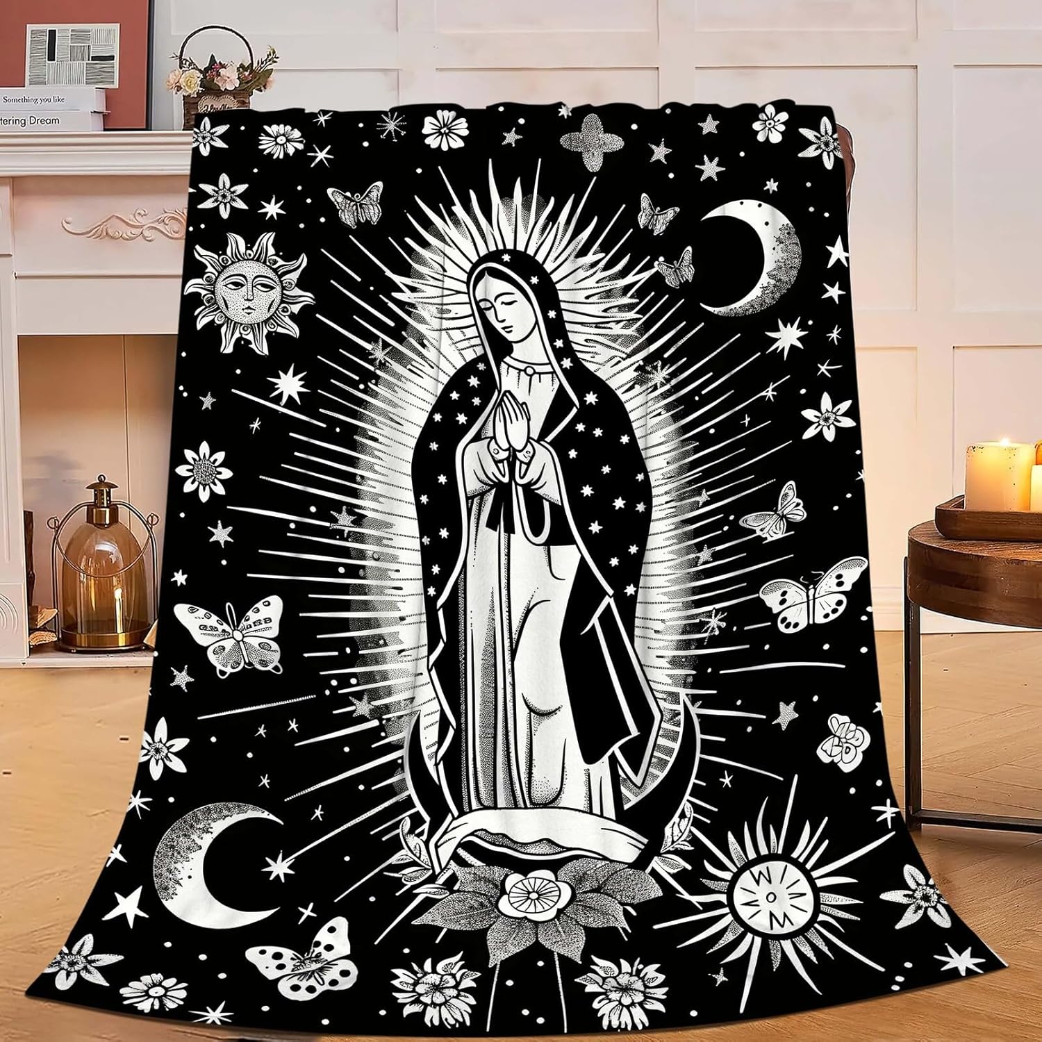 Virgin Mary Blanket Christian Faith Spiritual Prayer Scripture Throw Religious Catholic Gifts for Men Women Boys Girls Kids Adults Super Soft Cozy Plush Fluffy Fuzzy Fleece Blanket Decor 40''X50''