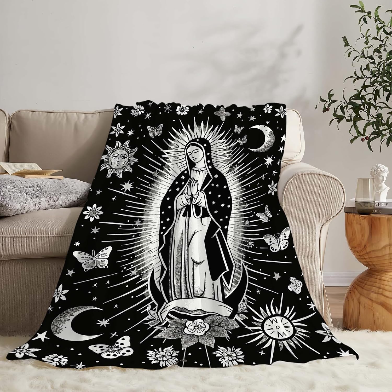 Virgin Mary Blanket Christian Faith Spiritual Prayer Scripture Throw Religious Catholic Gifts for Men Women Boys Girls Kids Adults Super Soft Cozy Plush Fluffy Fuzzy Fleece Blanket Decor 40''X50''