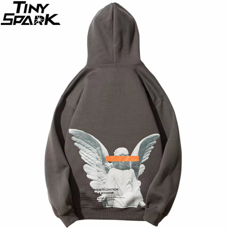 Mens 2025 Hip Hop Streetwear Harajuku Pullover Angel God Printed Hoodie Pocket Cotton Fleece Pullover Grey Hooded Sweatshirt