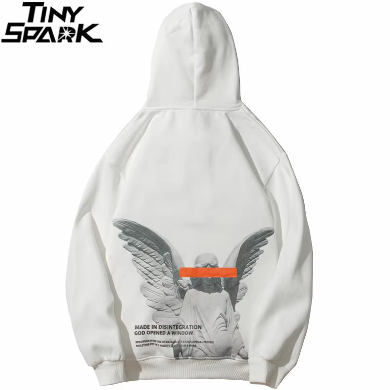 Mens 2025 Hip Hop Streetwear Harajuku Pullover Angel God Printed Hoodie Pocket Cotton Fleece Pullover Grey Hooded Sweatshirt