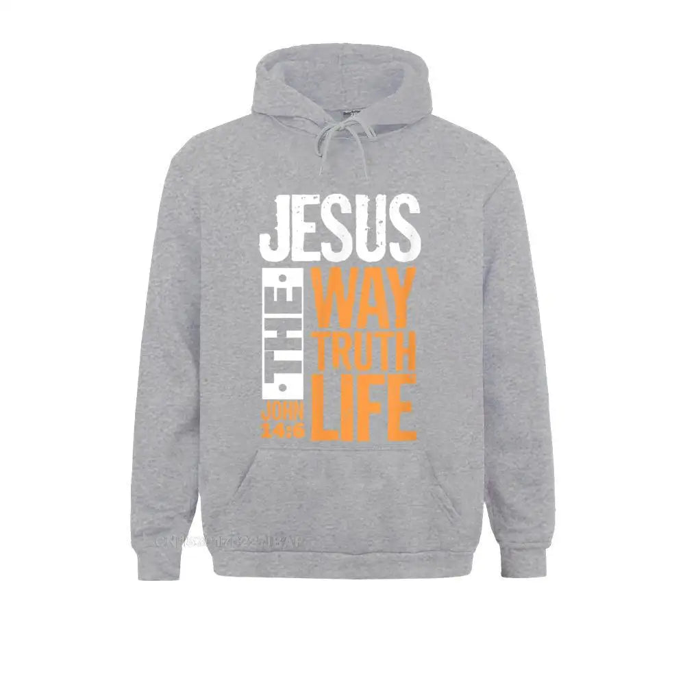 Jesus the Way Truth Life John Christian Bible Verse Hooded Pullover Hoodies for Male Sweatshirts Comfortable Wholesale Clothes