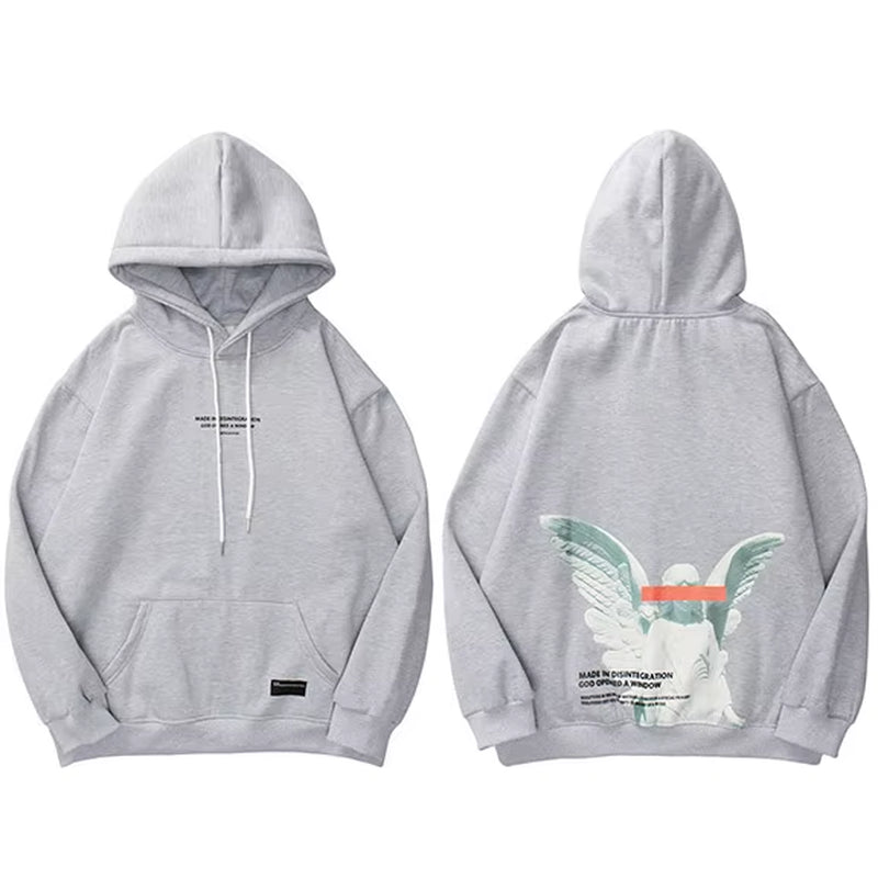 Mens 2025 Hip Hop Streetwear Harajuku Pullover Angel God Printed Hoodie Pocket Cotton Fleece Pullover Grey Hooded Sweatshirt