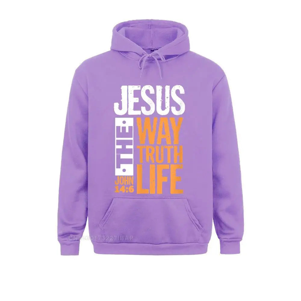 Jesus the Way Truth Life John Christian Bible Verse Hooded Pullover Hoodies for Male Sweatshirts Comfortable Wholesale Clothes