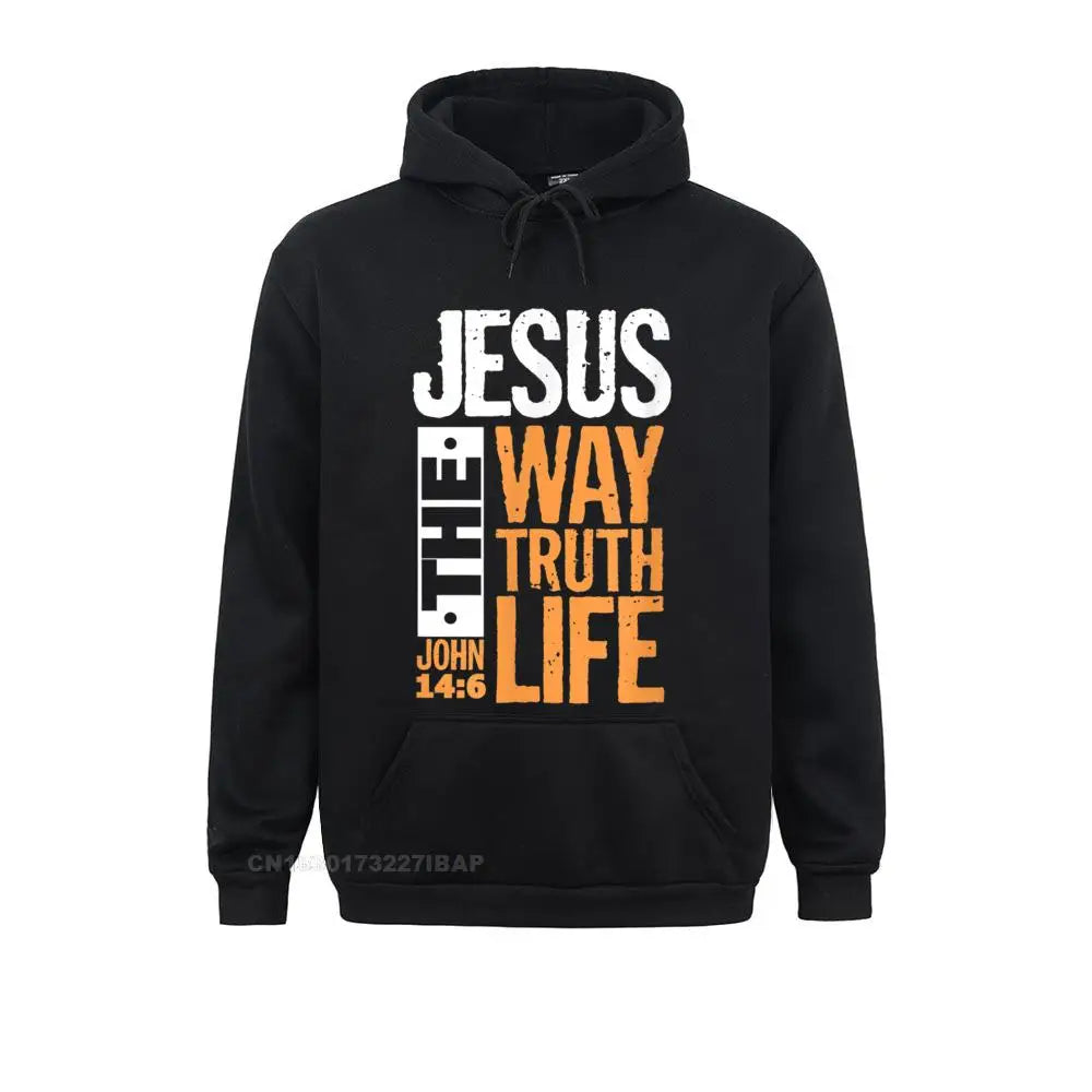 Jesus the Way Truth Life John Christian Bible Verse Hooded Pullover Hoodies for Male Sweatshirts Comfortable Wholesale Clothes