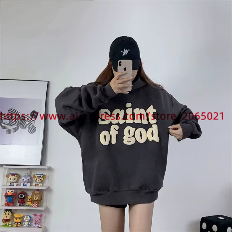 Vintage CPFM Saint of God Hoodie Men Women Puff Print Sweatshirts Oversize Pullovers Hooded