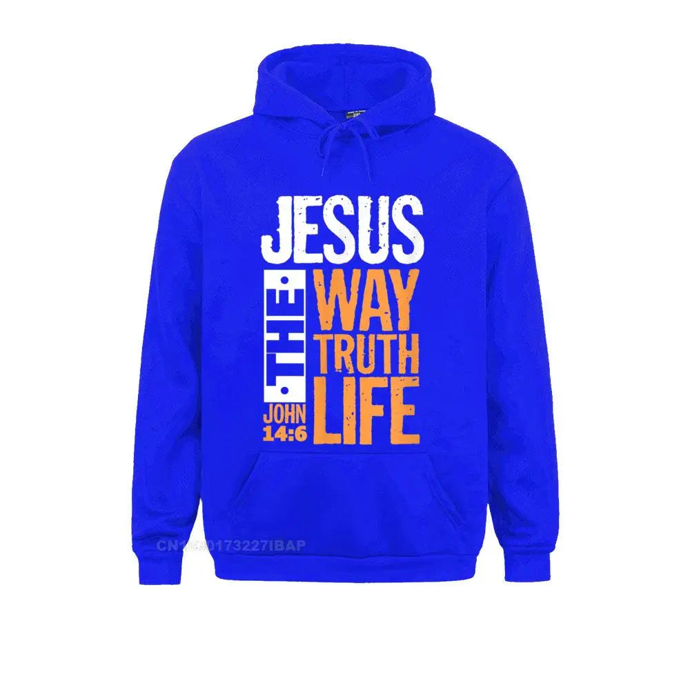 Jesus the Way Truth Life John Christian Bible Verse Hooded Pullover Hoodies for Male Sweatshirts Comfortable Wholesale Clothes
