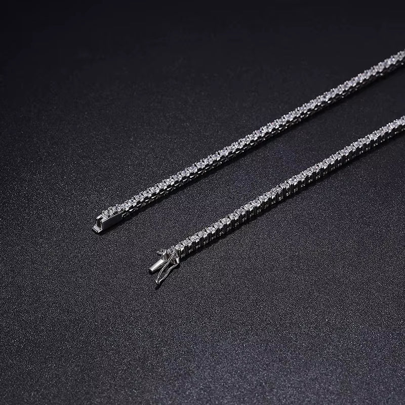 2.5Mm Moissanite Tennis Necklace Full Diamonds Pendant with GRA Certificate 925 Sterling Silver Jewelry for Women Man