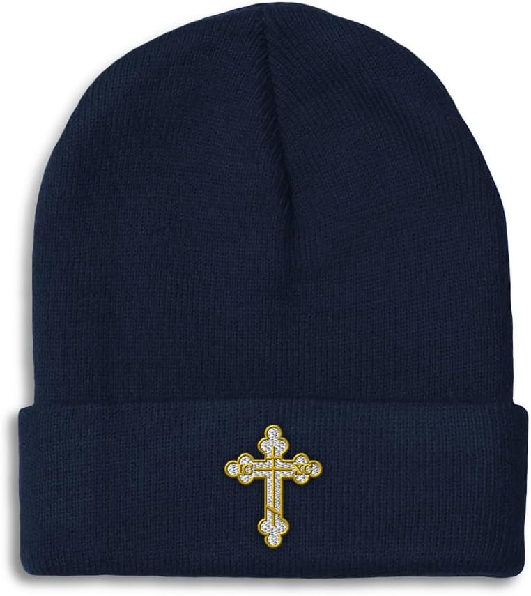 Custom Beanies for Men Gold Outline Orthodox Cross Faith Jesus God Skull Cap Winter Hats Women One Size