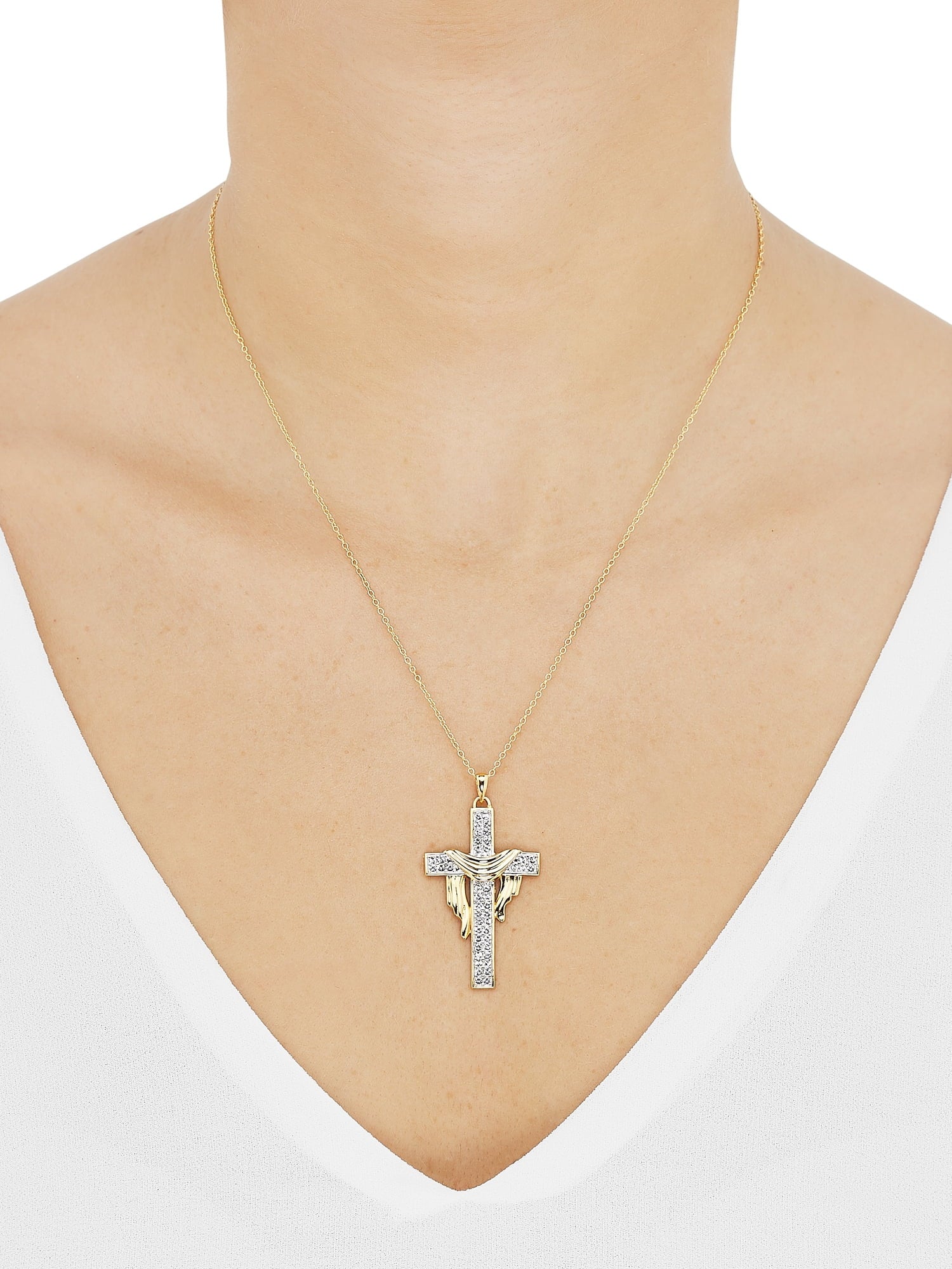 Crystals Cross Pendant in Sterling Silver and 18K Gold Plate,18"