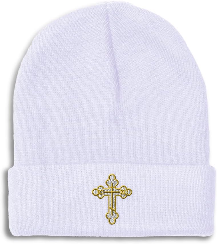 Custom Beanies for Men Gold Outline Orthodox Cross Faith Jesus God Skull Cap Winter Hats Women One Size