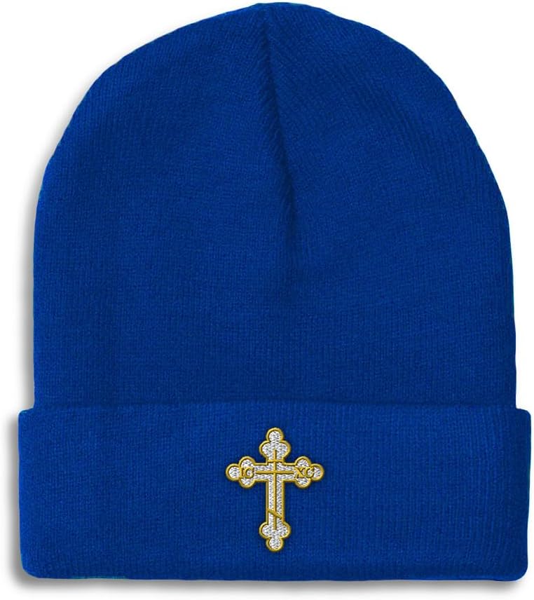 Custom Beanies for Men Gold Outline Orthodox Cross Faith Jesus God Skull Cap Winter Hats Women One Size