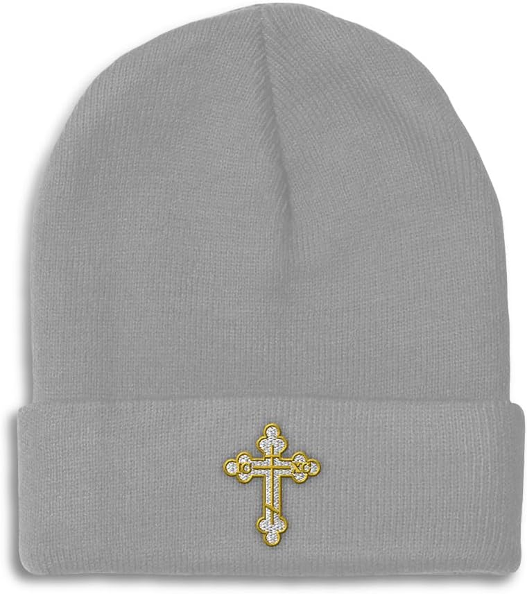 Custom Beanies for Men Gold Outline Orthodox Cross Faith Jesus God Skull Cap Winter Hats Women One Size