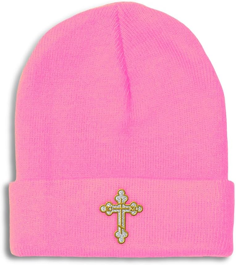 Custom Beanies for Men Gold Outline Orthodox Cross Faith Jesus God Skull Cap Winter Hats Women One Size