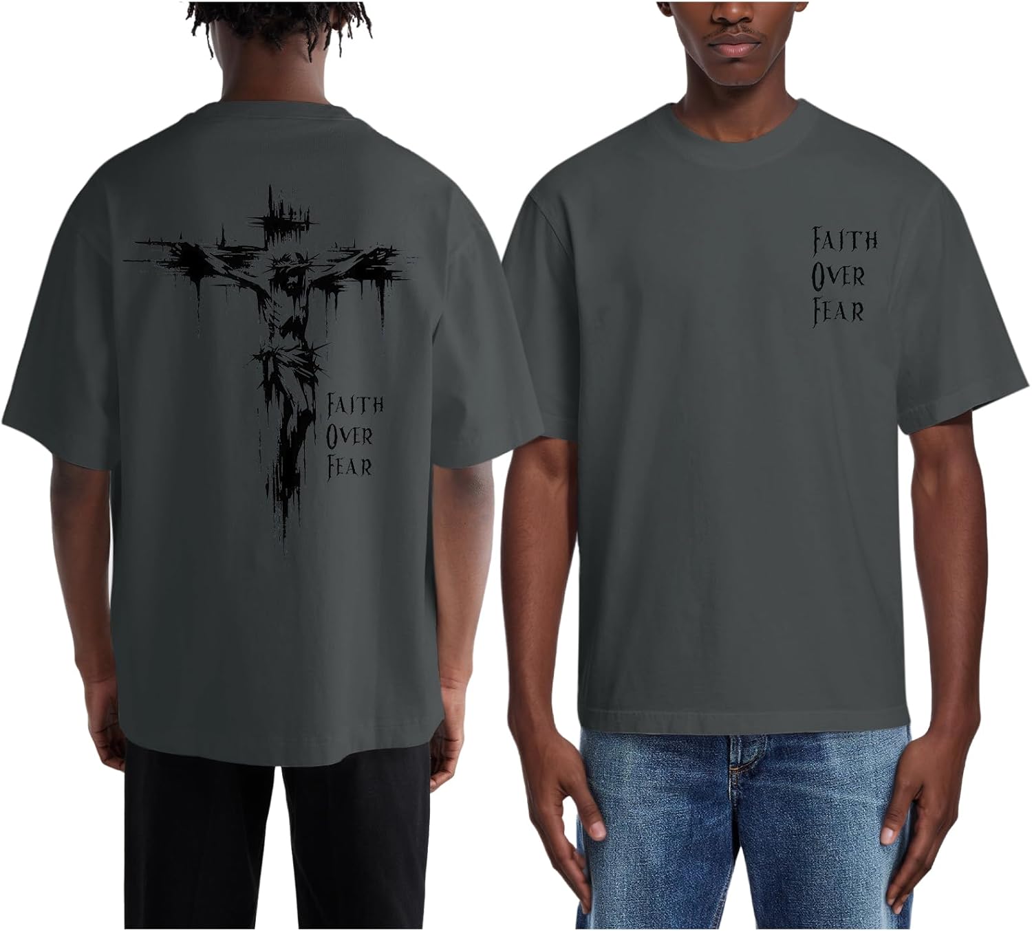 Christian Faith over Fear Shirt Jesus Cross T Shirts for Mens Oversized Religious Tshirts God Vintage Graphic Tee