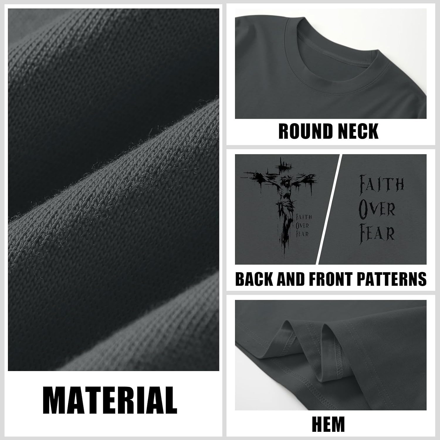 Christian Faith over Fear Shirt Jesus Cross T Shirts for Mens Oversized Religious Tshirts God Vintage Graphic Tee