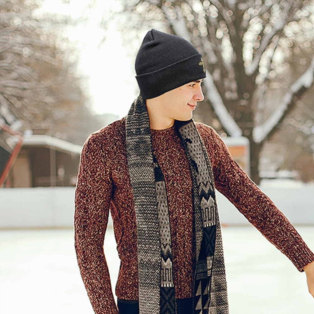 Custom Beanies for Men Gold Outline Orthodox Cross Faith Jesus God Skull Cap Winter Hats Women One Size