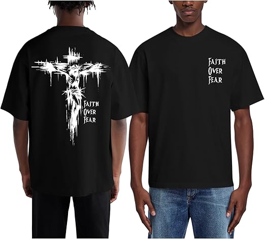 Faith over Fear Cross Graphic Oversized Religious T-Shirt