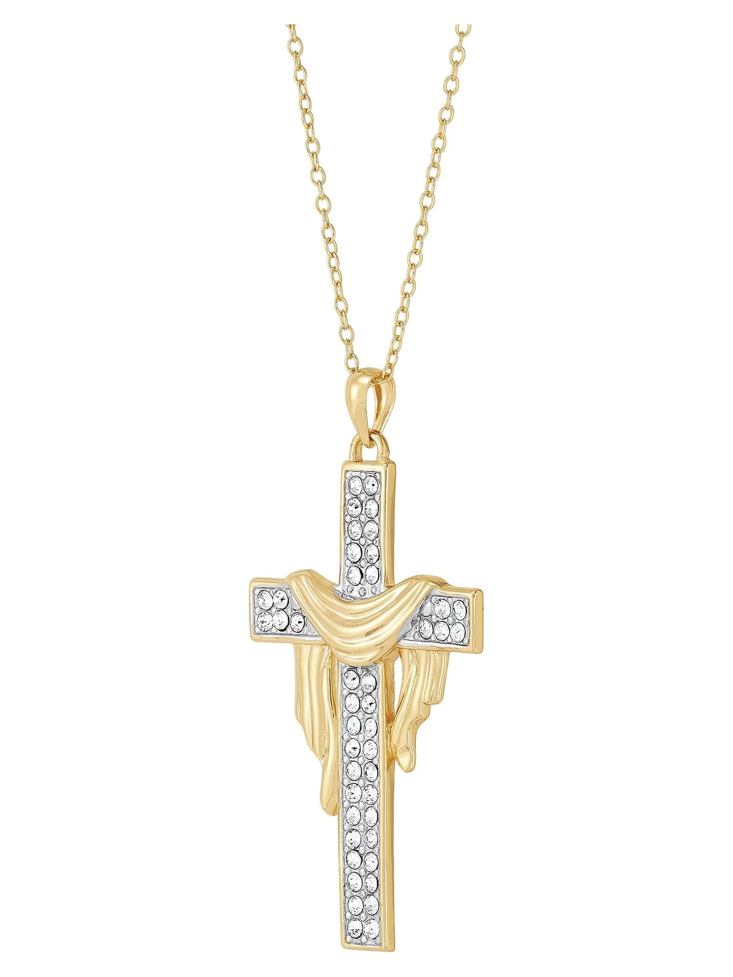 Crystals Cross Pendant in Sterling Silver and 18K Gold Plate,18"