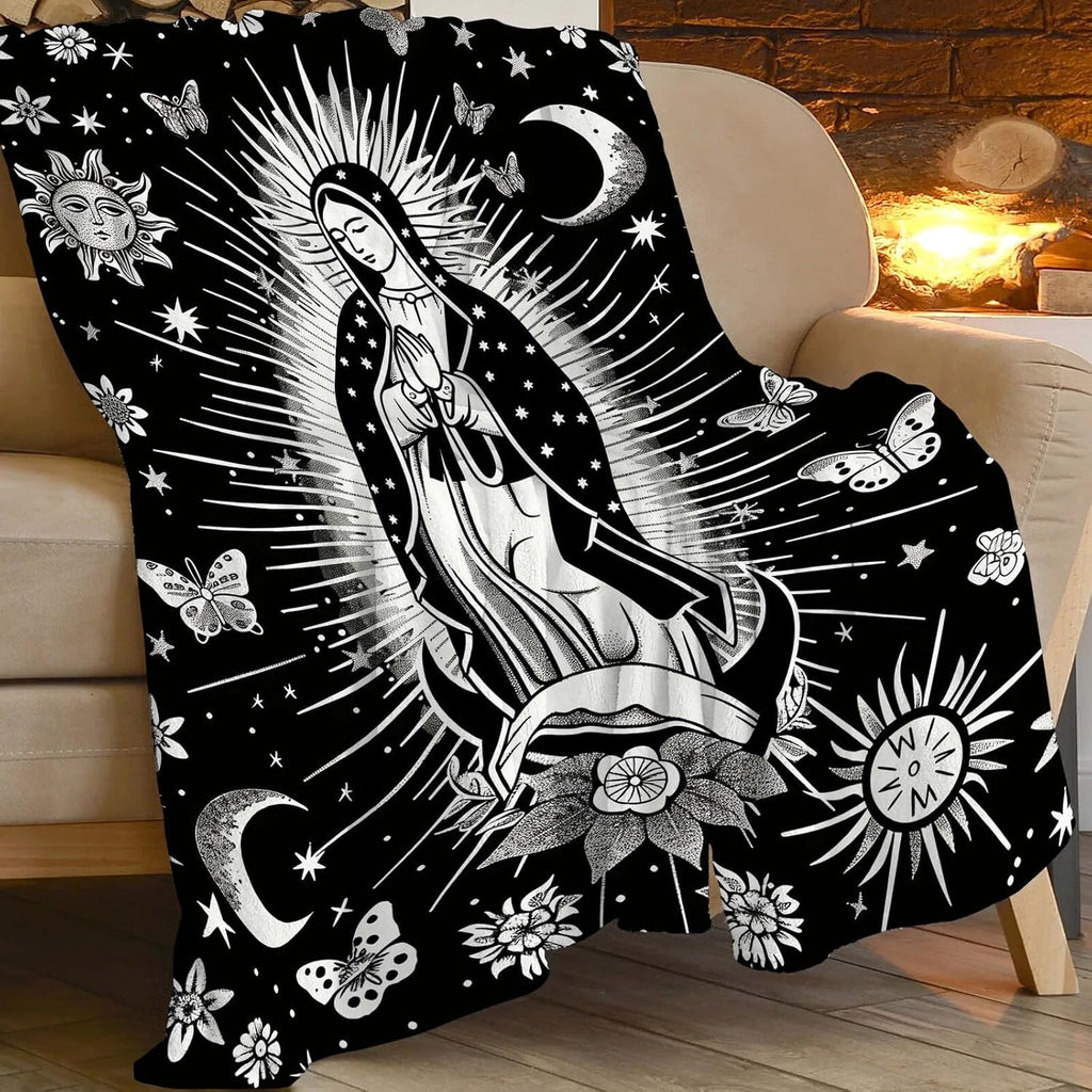 Virgin Mary Blanket Christian Faith Spiritual Prayer Scripture Throw Religious Catholic Gifts for Men Women Boys Girls Kids Adults Super Soft Cozy Plush Fluffy Fuzzy Fleece Blanket Decor 40''X50''