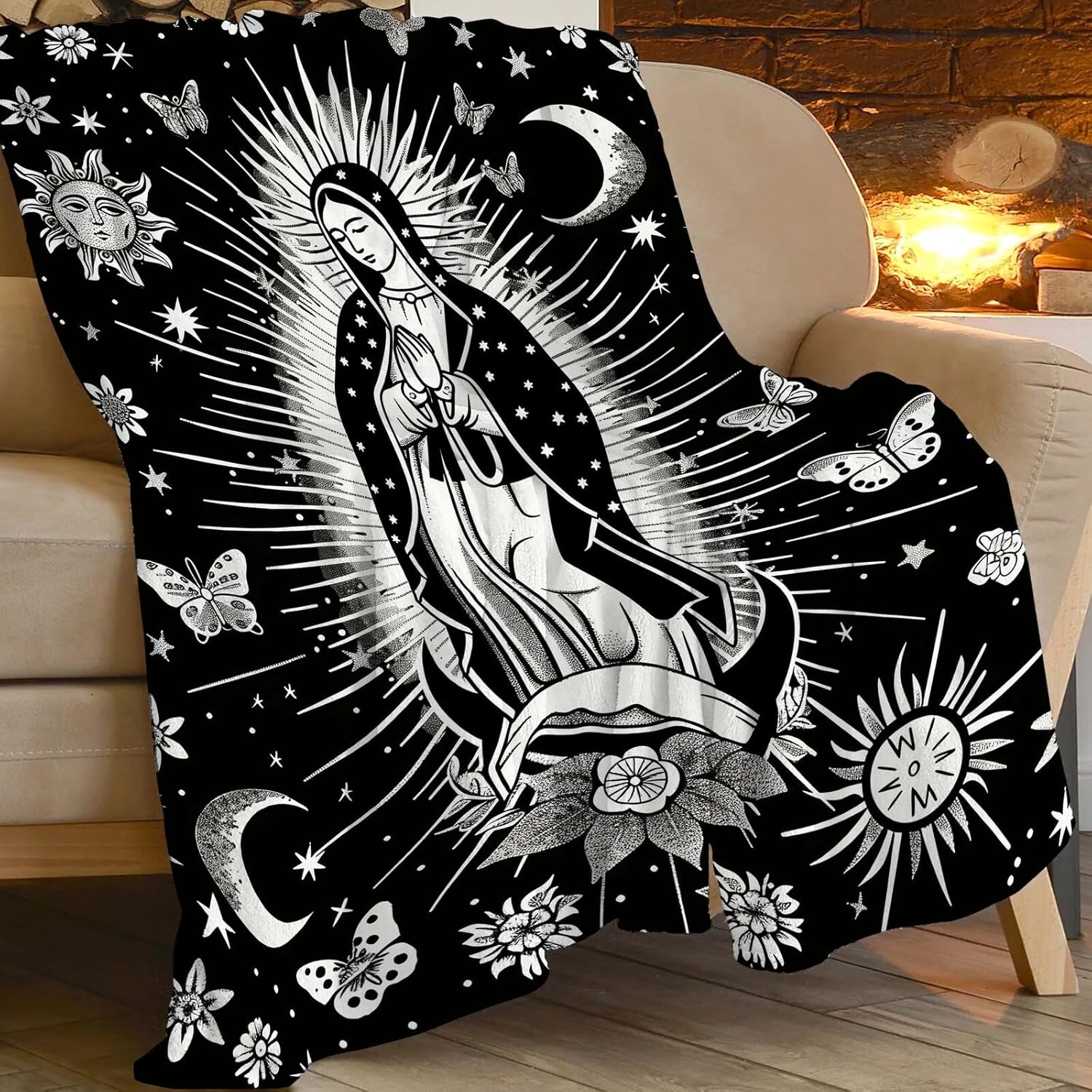 Virgin Mary Blanket Christian Faith Spiritual Prayer Scripture Throw Religious Catholic Gifts for Men Women Boys Girls Kids Adults Super Soft Cozy Plush Fluffy Fuzzy Fleece Blanket Decor 40''X50''