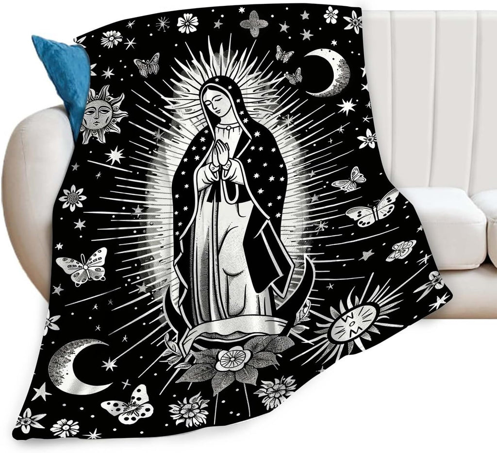 Virgin Mary Blanket Christian Faith Spiritual Prayer Scripture Throw Religious Catholic Gifts for Men Women Boys Girls Kids Adults Super Soft Cozy Plush Fluffy Fuzzy Fleece Blanket Decor 40''X50''