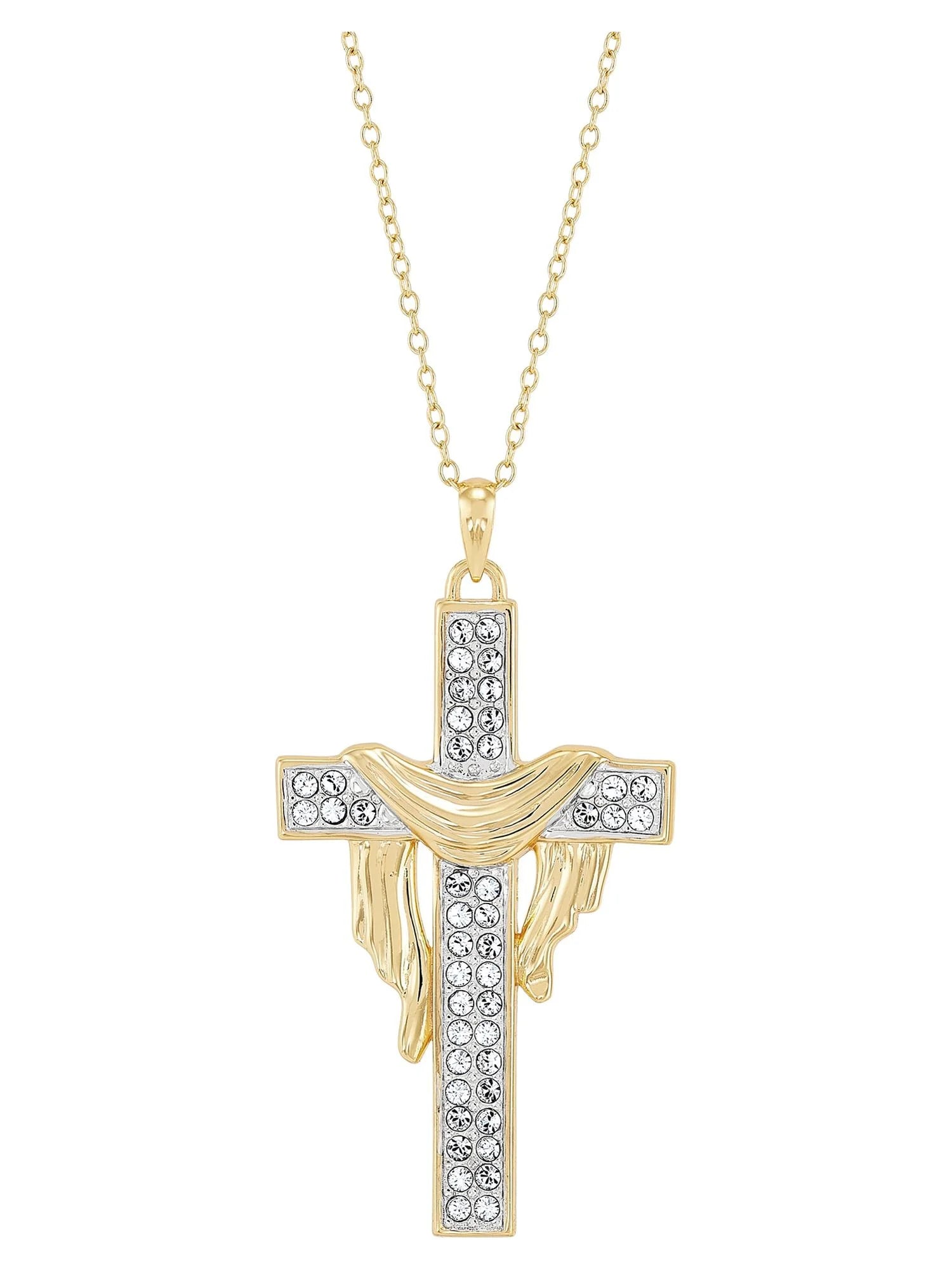 Crystals Cross Pendant in Sterling Silver and 18K Gold Plate,18"