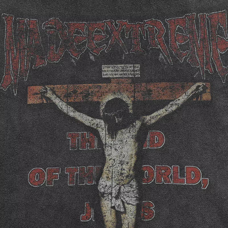 Hip Hop Men Sweatshirt Hoodie Streetwear Jesus Letter Print Washed Pullover 2025 Autumn Harajuku Cotton Hooded Sweatshirt Black