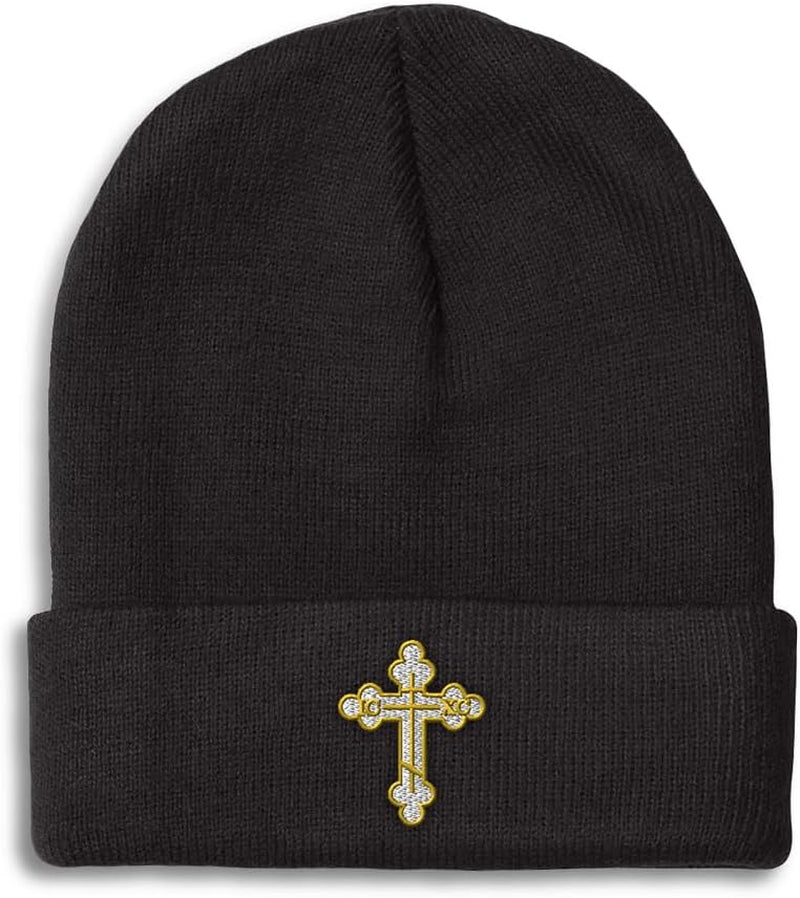 Custom Beanies for Men Gold Outline Orthodox Cross Faith Jesus God Skull Cap Winter Hats Women One Size
